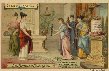 Presenting a gift, festival of the winter solstice in Ancient Rome